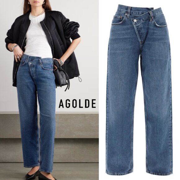 Agolde Denim - AGOLDE Criss Cross Straight Blue Jeans 100% Organic Cotton Raw Hem Size 28